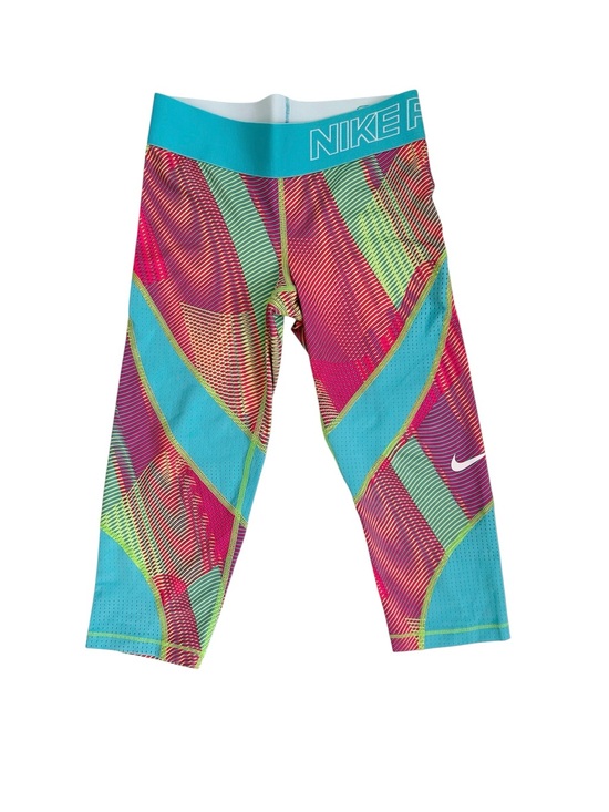 Nike Other - Nike Pro Bright Multicolor Pattern Cropped Leggings - Teal, Pink & Lime M 10/12